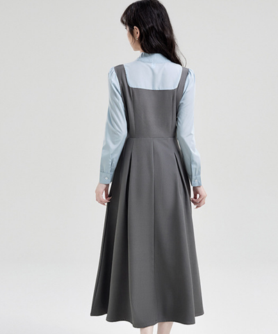 ボウタイブラウス風フェイクジャンスカワンピース