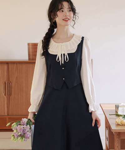 フリルドールカラーレイヤード風ワンピース