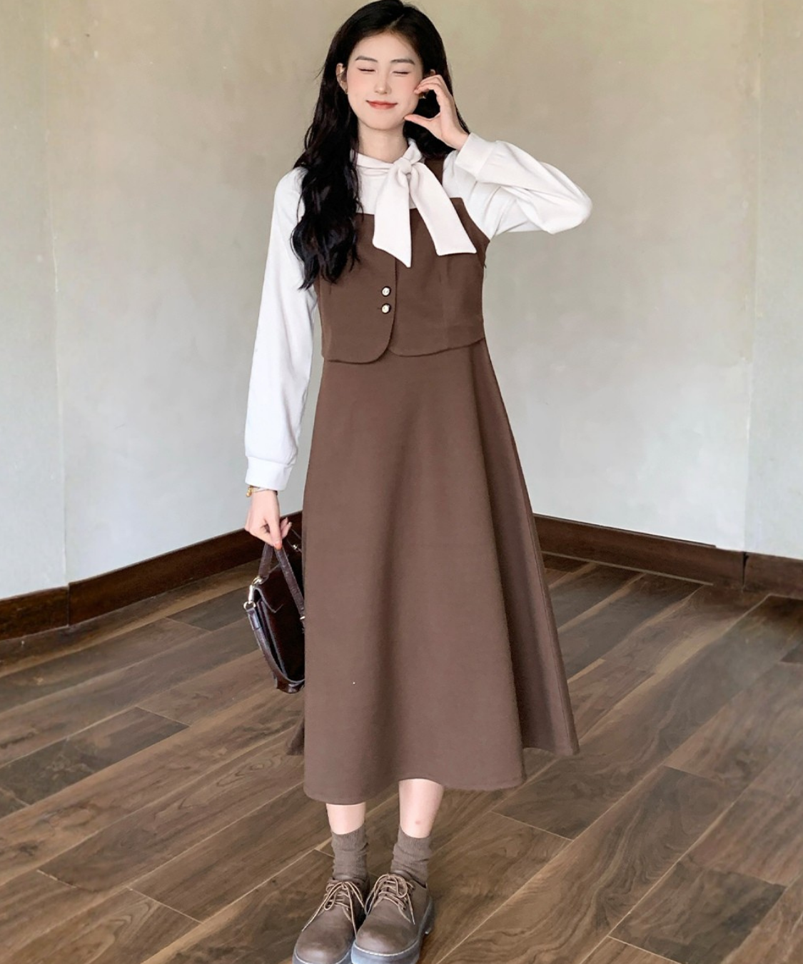 リボンタイフェイクツーピースワンピース