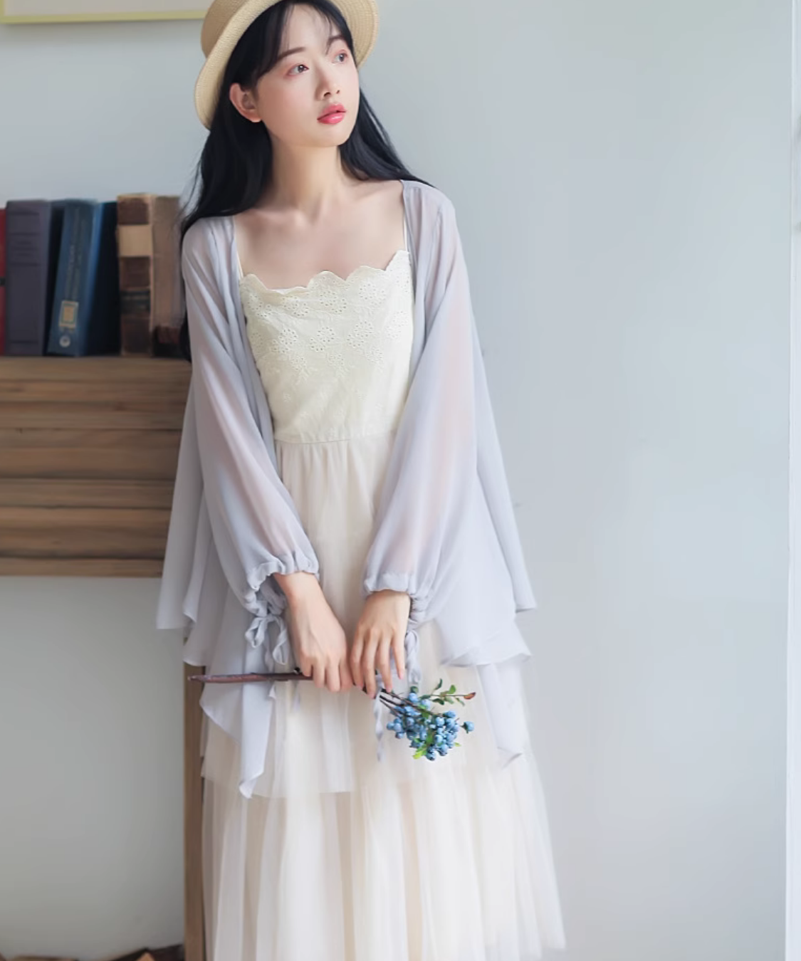 アシンメトリードレープシフォンカーディガン