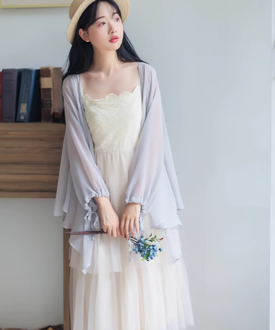 アシンメトリードレープシフォンカーディガン