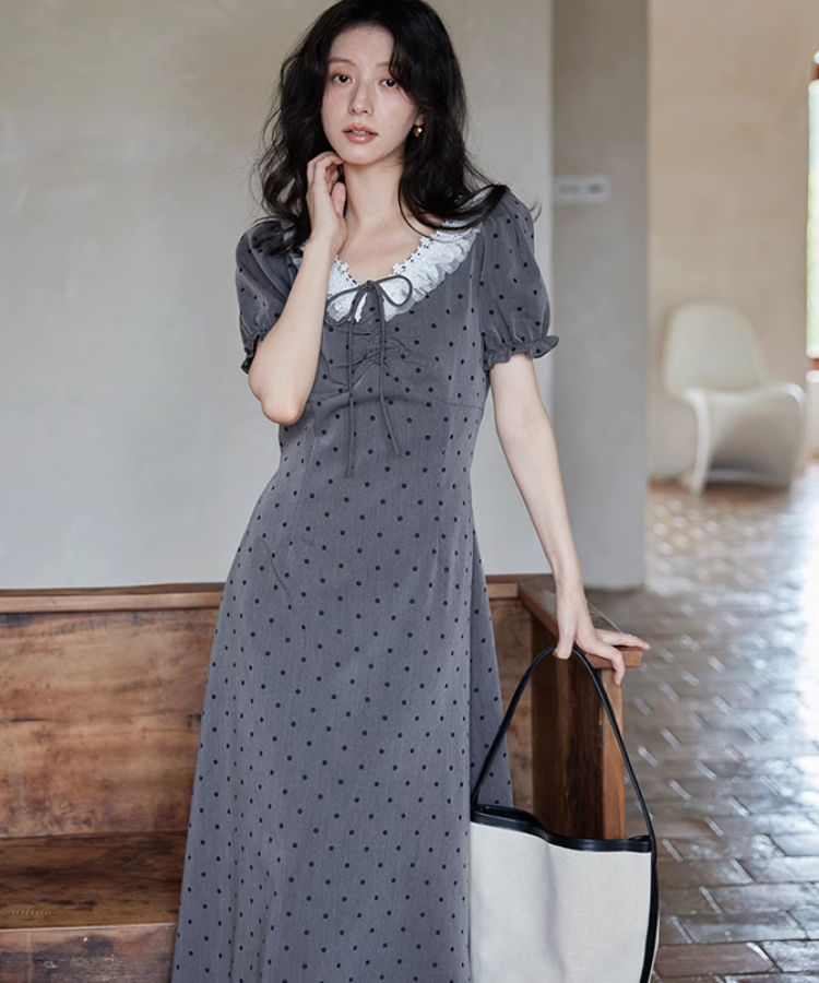 フレンチパフスリーブガーリードットワンピース – jemiremi（ジェミレミ）