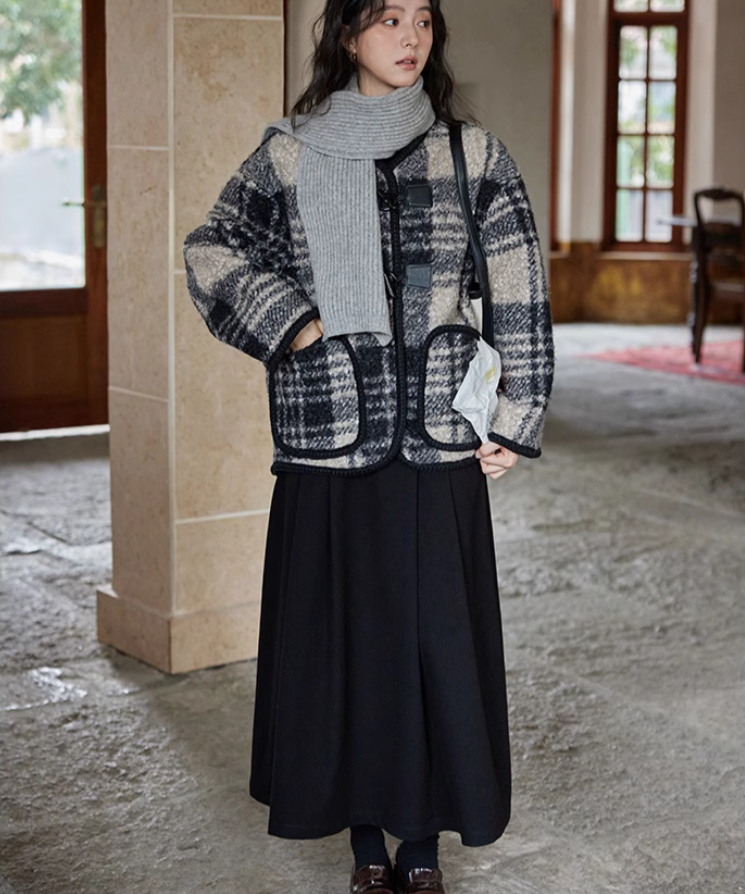 ノーカラーパイピングデザインチェックジャケット – jemiremi