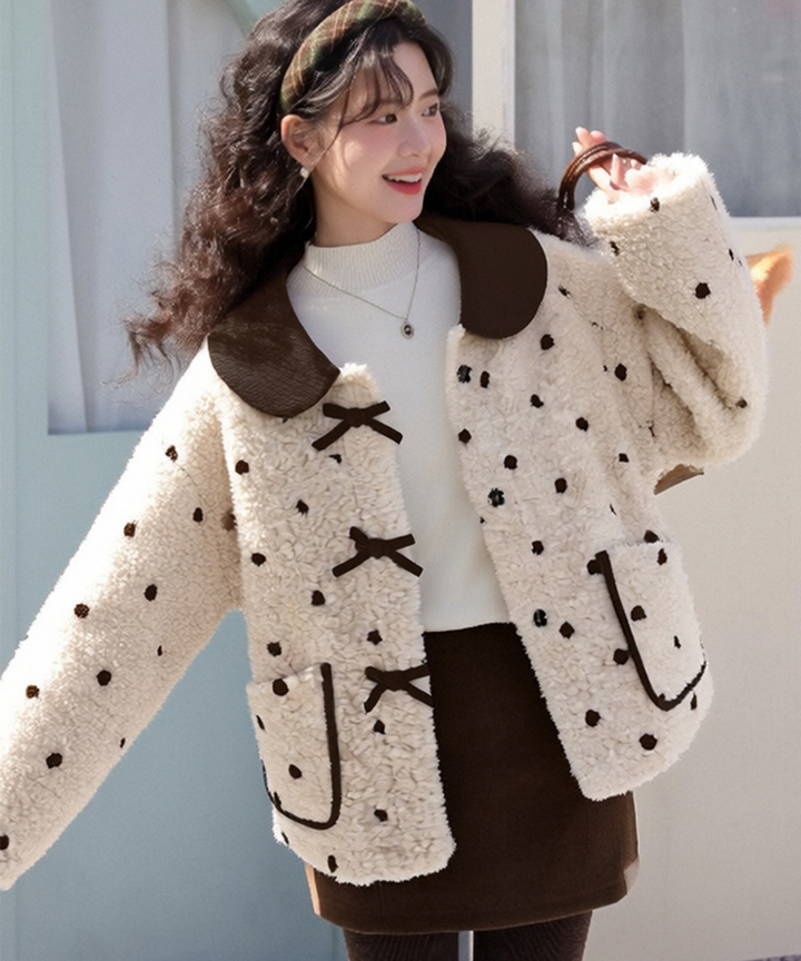 ボア風ドットリボンジャケット – jemiremi（ジェミレミ）