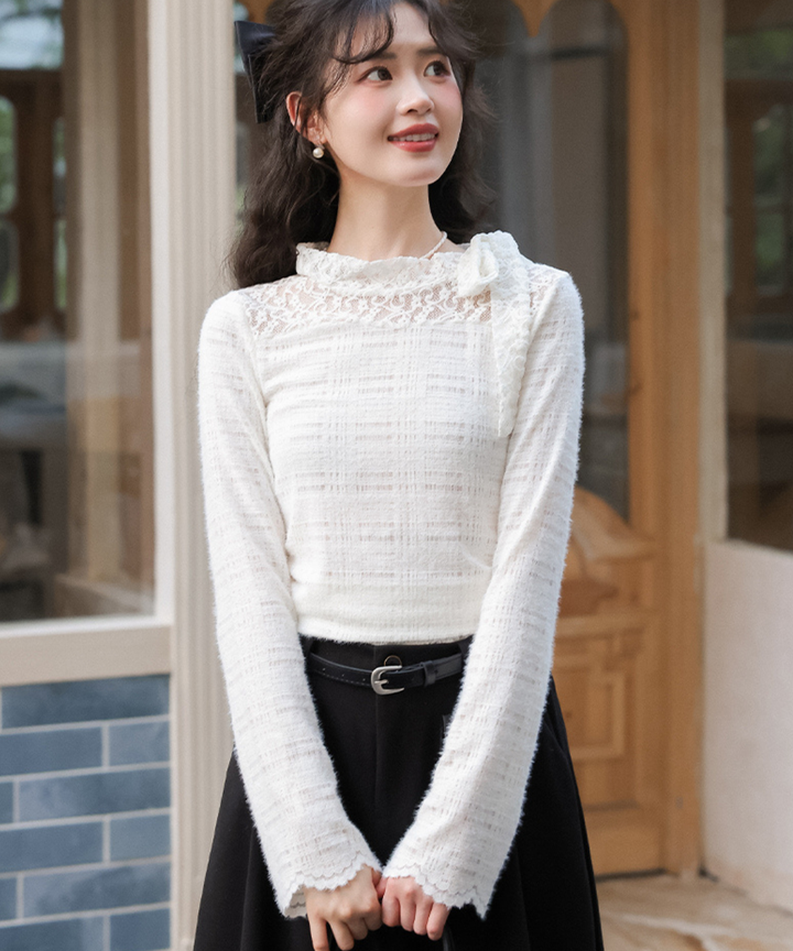 スカラップ袖レースリボントップス – jemiremi（ジェミレミ）