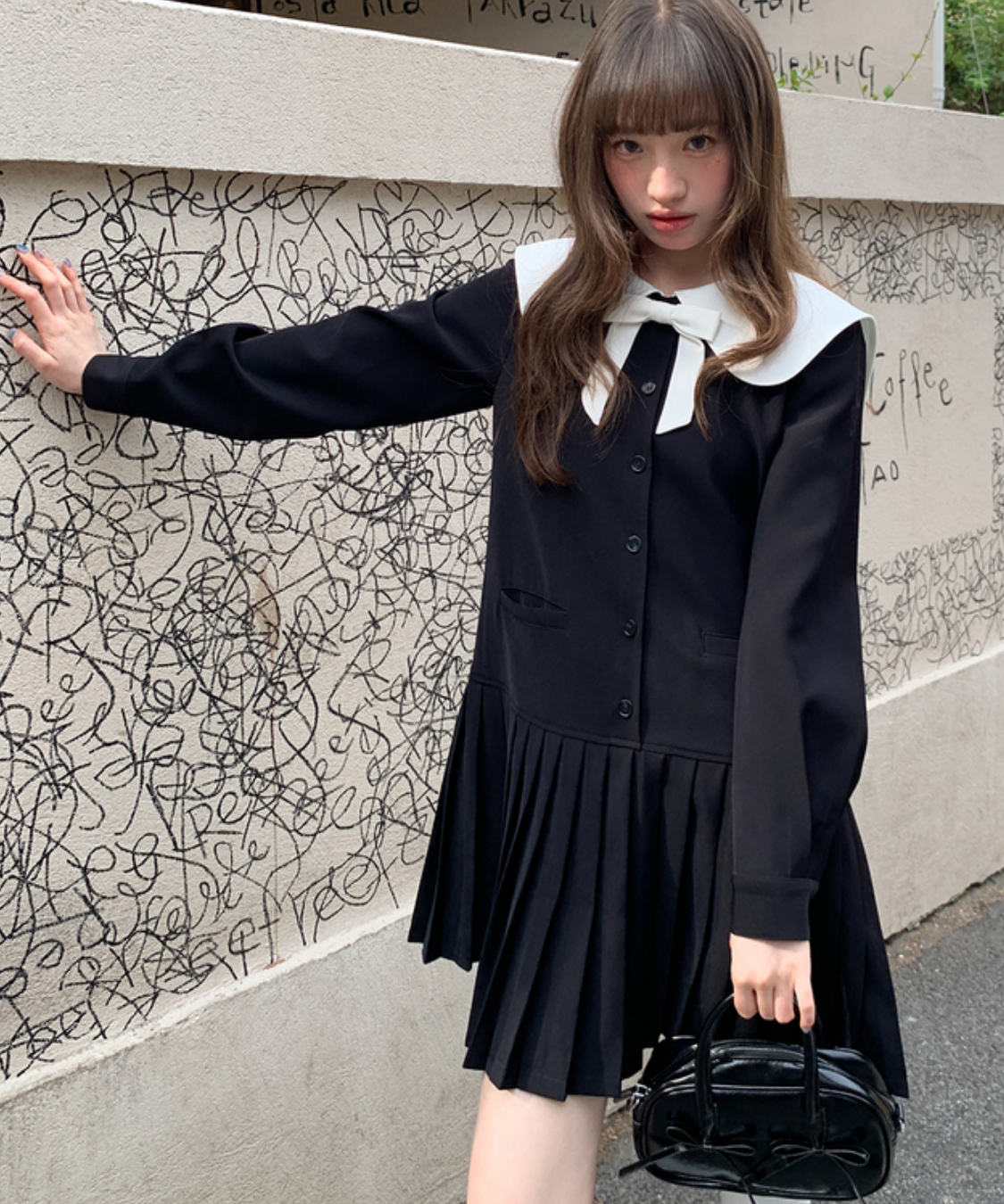 配色セーラーカラープリーツスカートワンピース