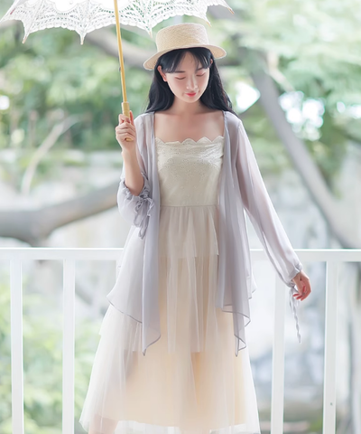 アシンメトリードレープシフォンカーディガン