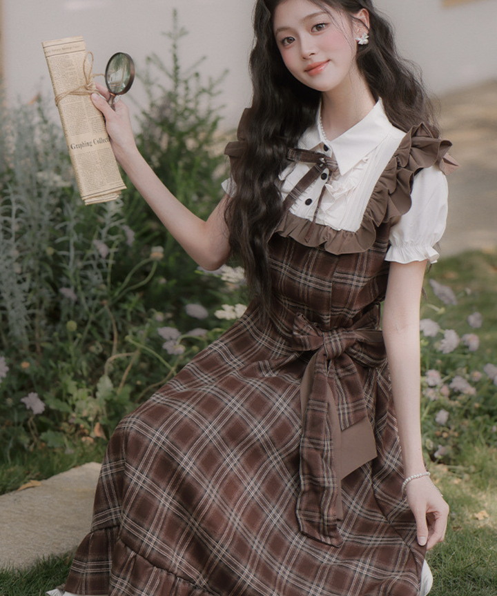 小さな秋の実り柄のワンピース＆タータンチェックのワンピース♡リボン飾りつき ピンタックリボンチェック柄フェイクワンピース – jemiremi（ジェミレミ）
