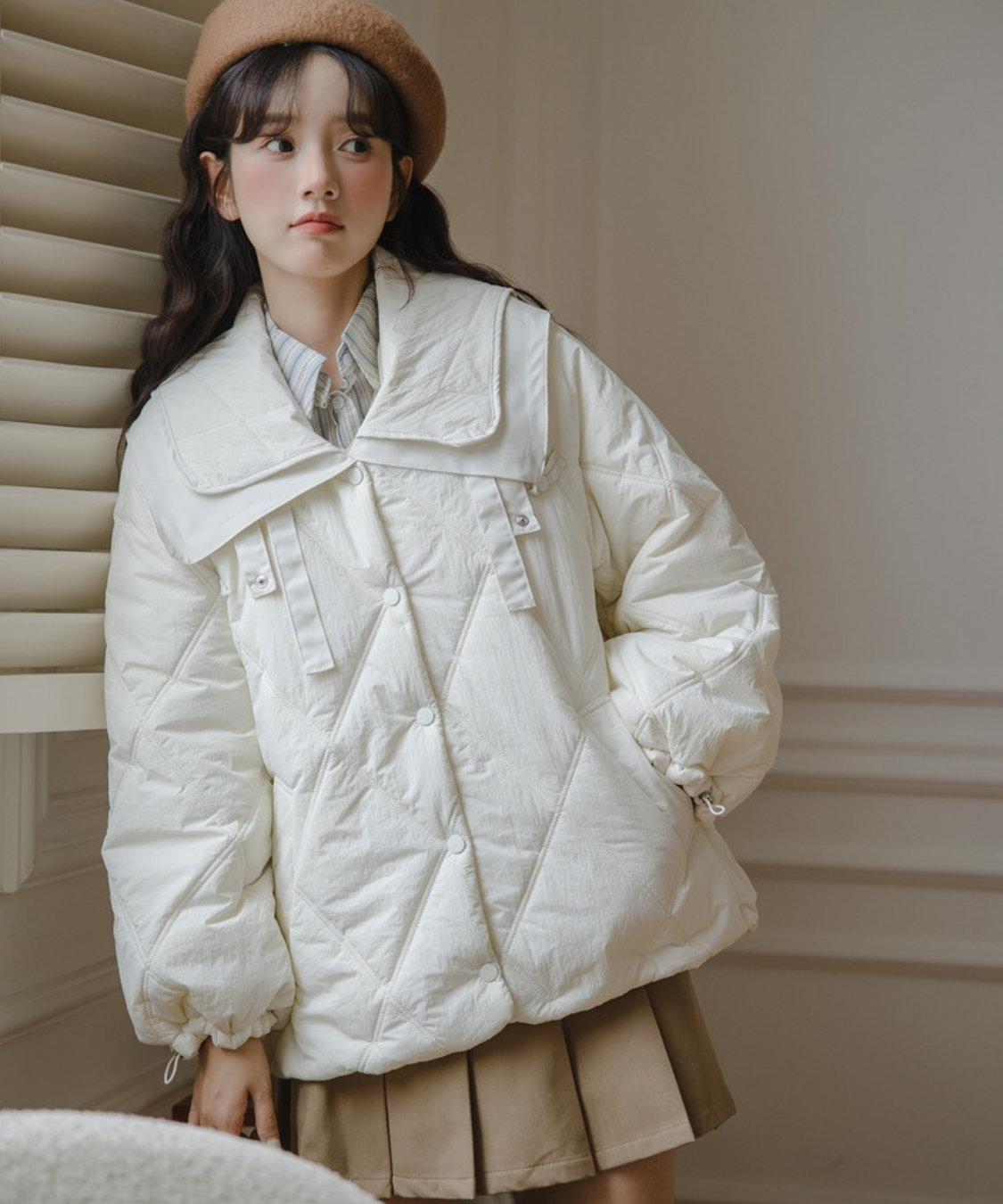 ダブルビッグセーラーカラーキルティングジャケット