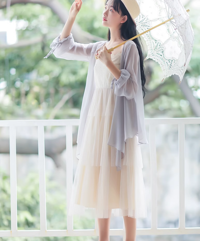 アシンメトリードレープシフォンカーディガン