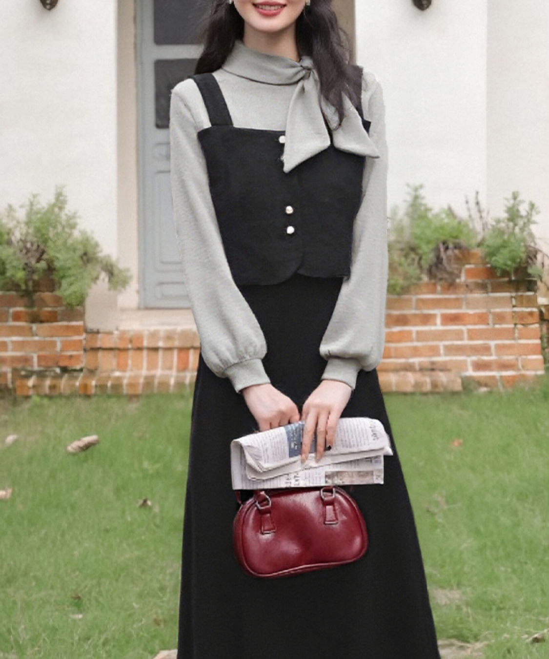 リボンタイフェイクツーピースワンピース