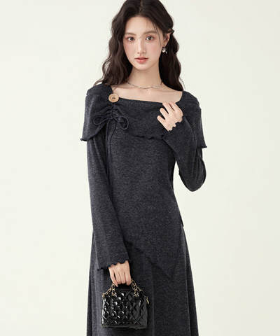 飾りリボン付きアシンメトリートップス＋フレアスカート 2点セット