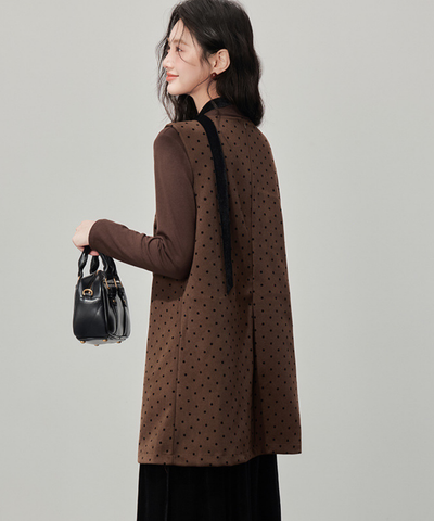 リボン付きドットベロアフェイクツーピースワンピース