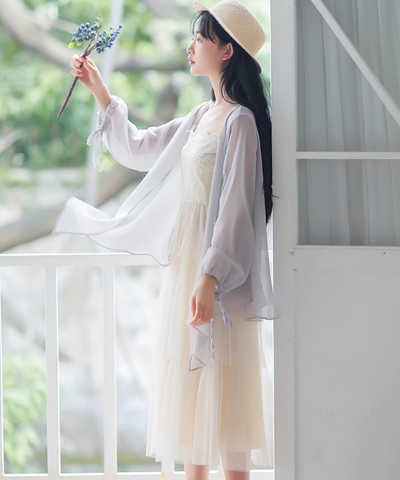 アシンメトリードレープシフォンカーディガン