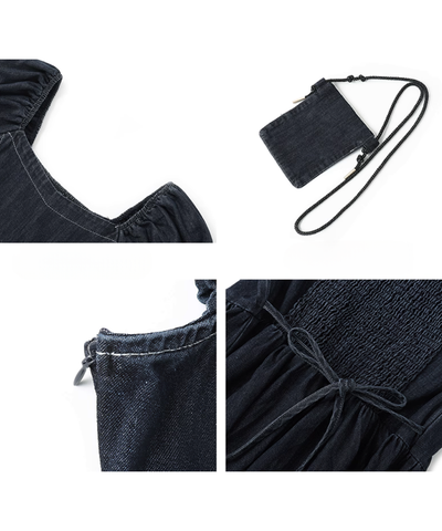 パフスリーブウエスト切り替えデニムワンピース