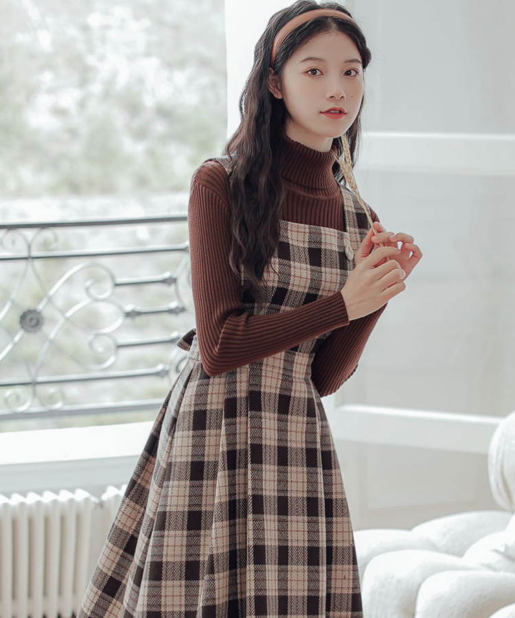 チェック柄サスペンダーワンピース+セーター – jemiremi（ジェミレミ）