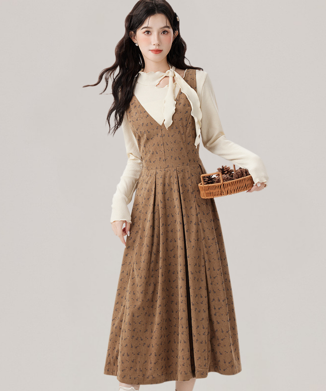 Vネックウエスト切替小花柄ノースリーブワンピース – jemiremi