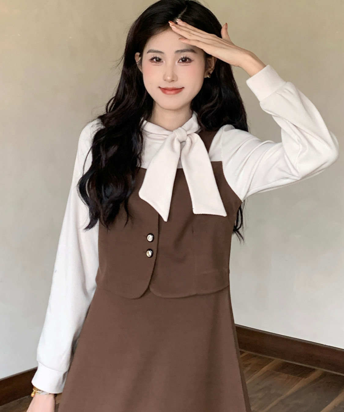 リボンタイフェイクツーピースワンピース