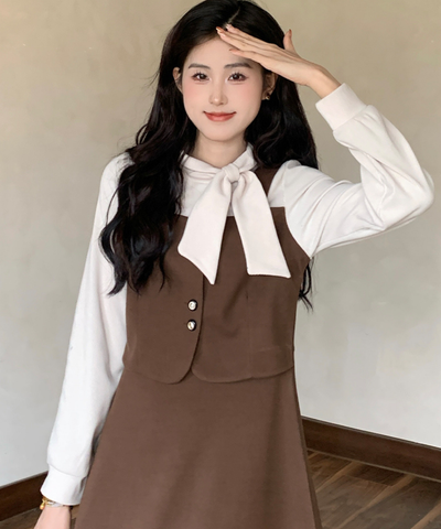 リボンタイフェイクツーピースワンピース