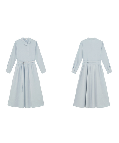 アシンメトリーボタンウエストベルトワンピース