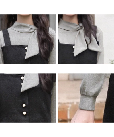 リボンタイフェイクツーピースワンピース