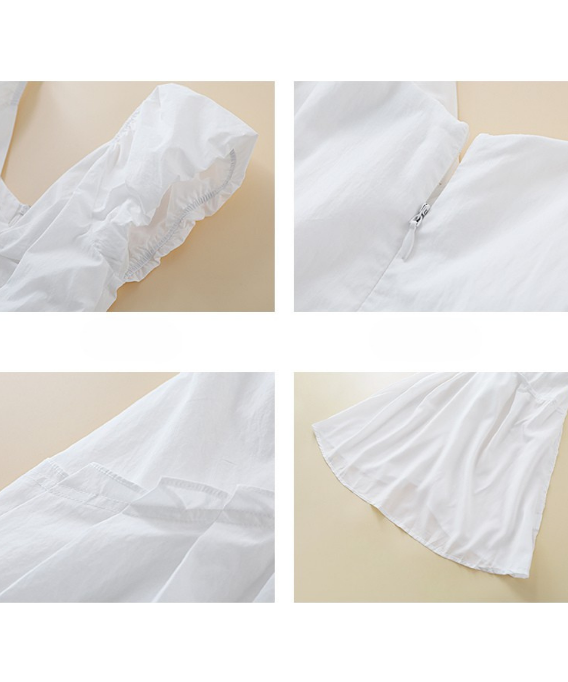 パフスリーブVネックギャザーワンピース