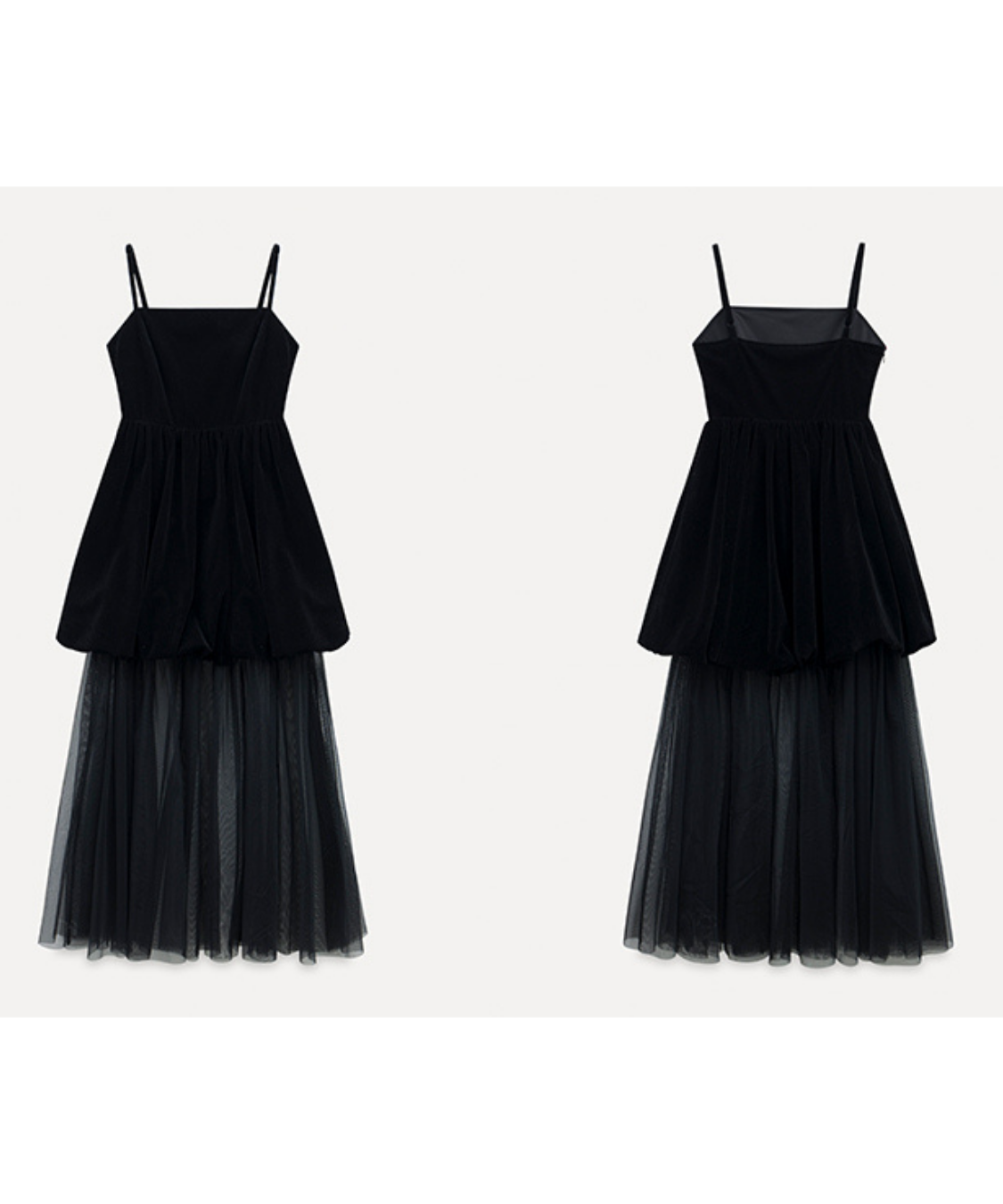 ベロア切替チュールスカートレイヤードキャミワンピース