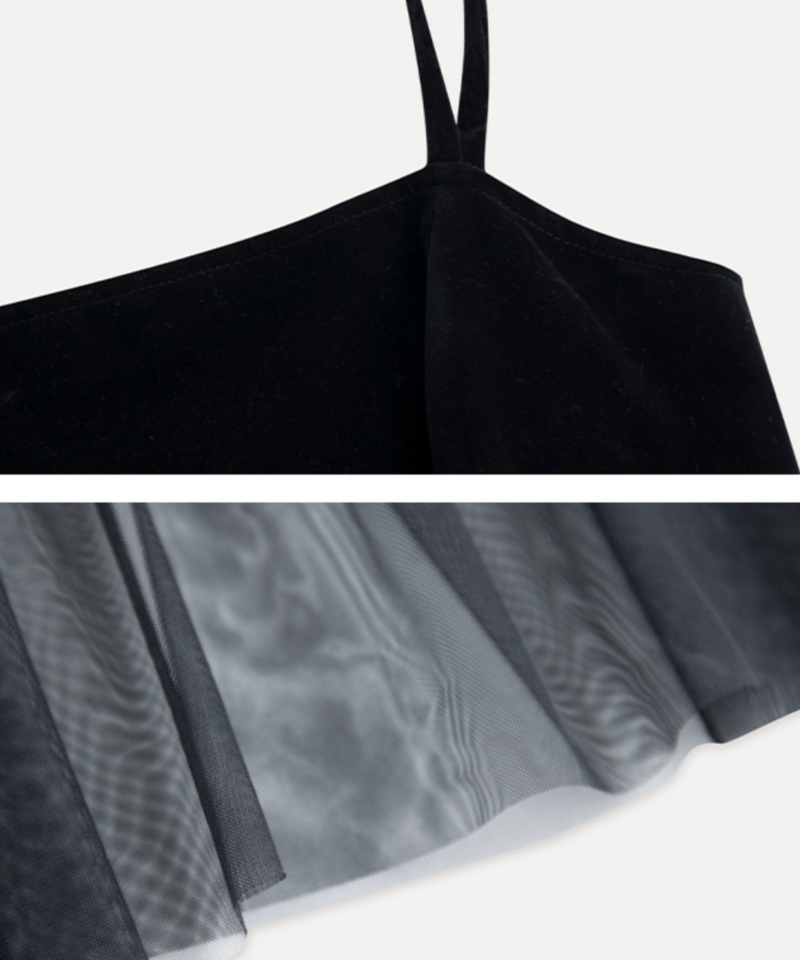 ベロア切替チュールスカートレイヤードキャミワンピース