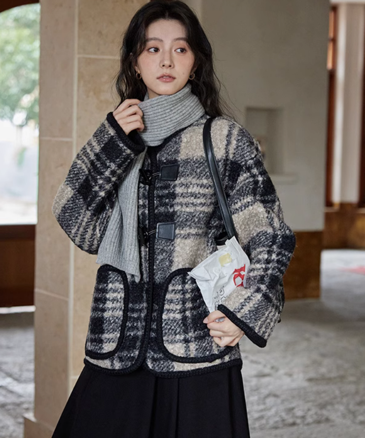 ジェラピケ　ノーカラーチェックジャケット N.s ジャケット ノーカラージャケット ノーカラーチェックジャケット