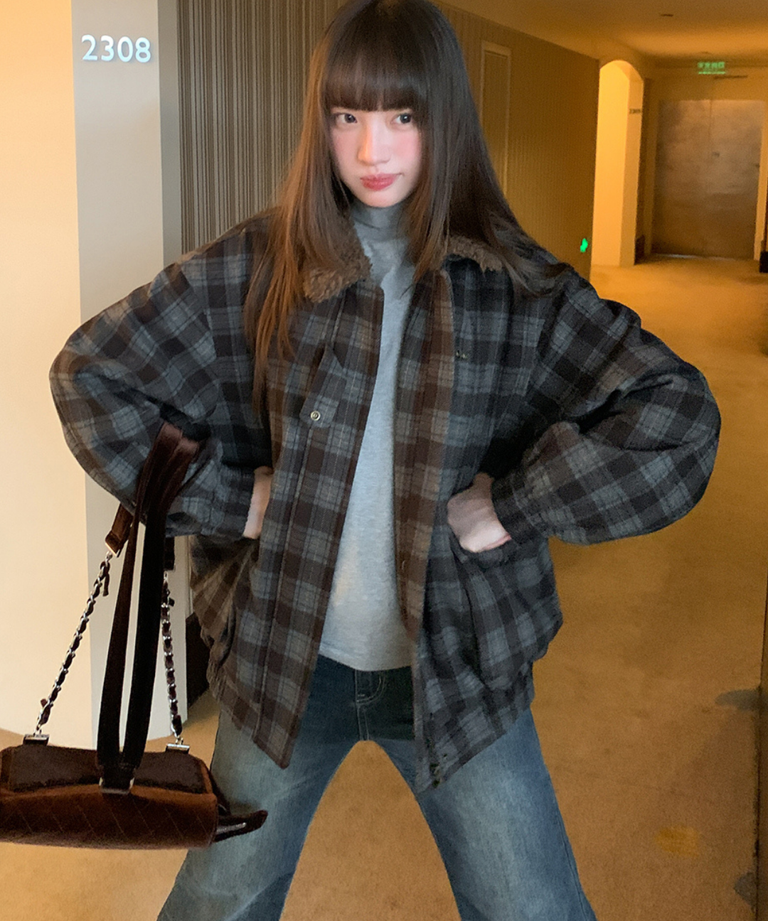 チェック柄ボアカラージャケット – jemiremi（ジェミレミ）