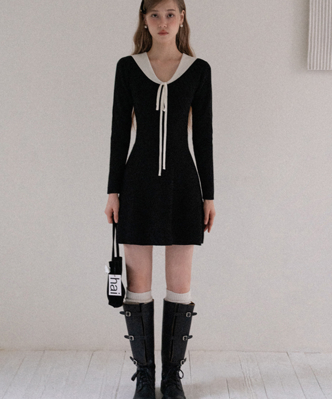 配色カラー風リボン付きミニワンピース