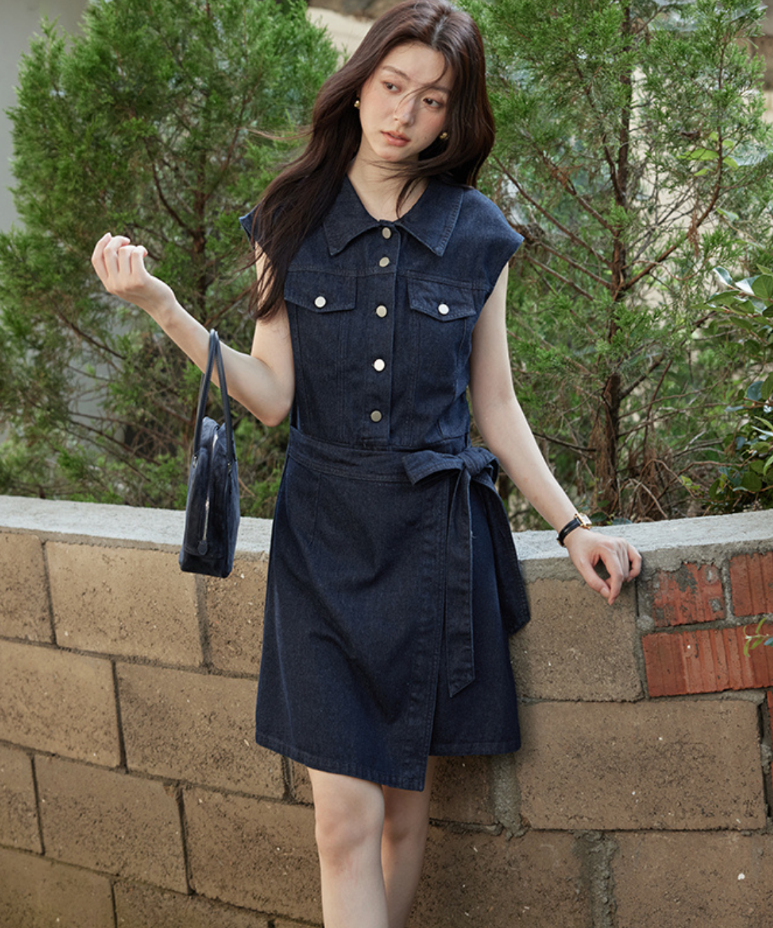 ノースリーブラップデザインデニムワンピース