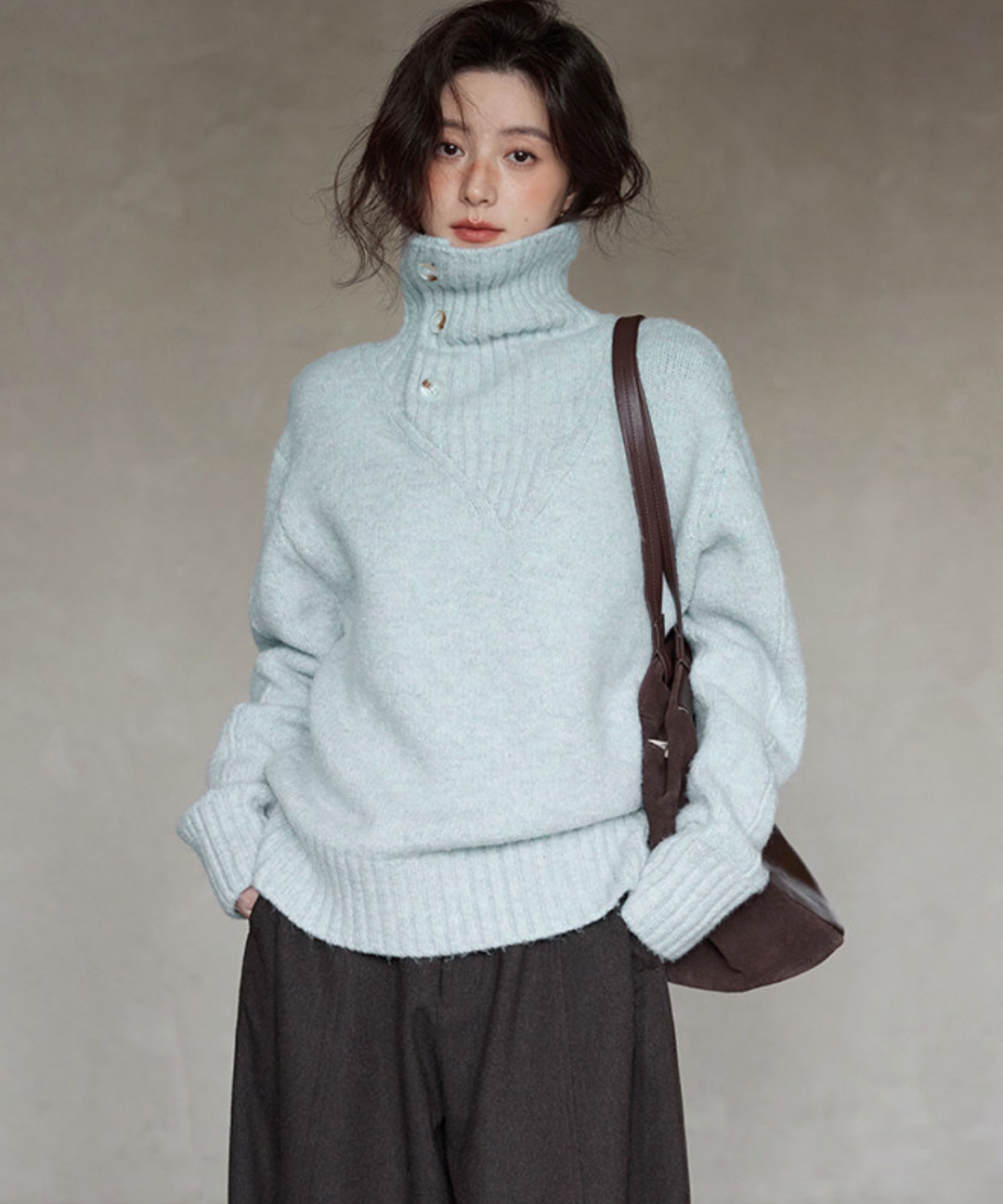 美品　ワイズ　ニット　Y’S　ドッキング　リブニット　ハイネック　切替ボタン リブ切替ボタンハイネックニット – jemiremi（ジェミレミ）