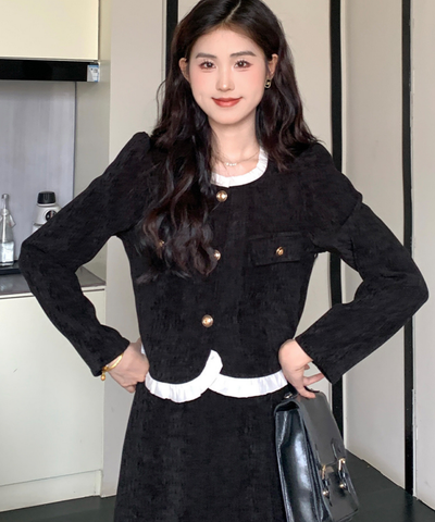 フリル襟コーデュロイジャケット＋ストレートスカート 2点セット