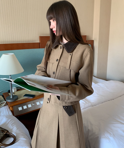 ドロスト付き配色ジャケット＋ボックスプリーツスカート 2点セット