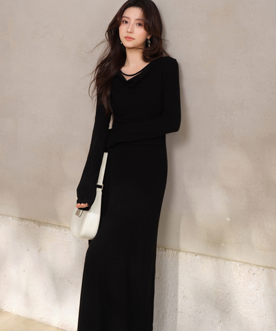 ドレープネックマキシワンピース