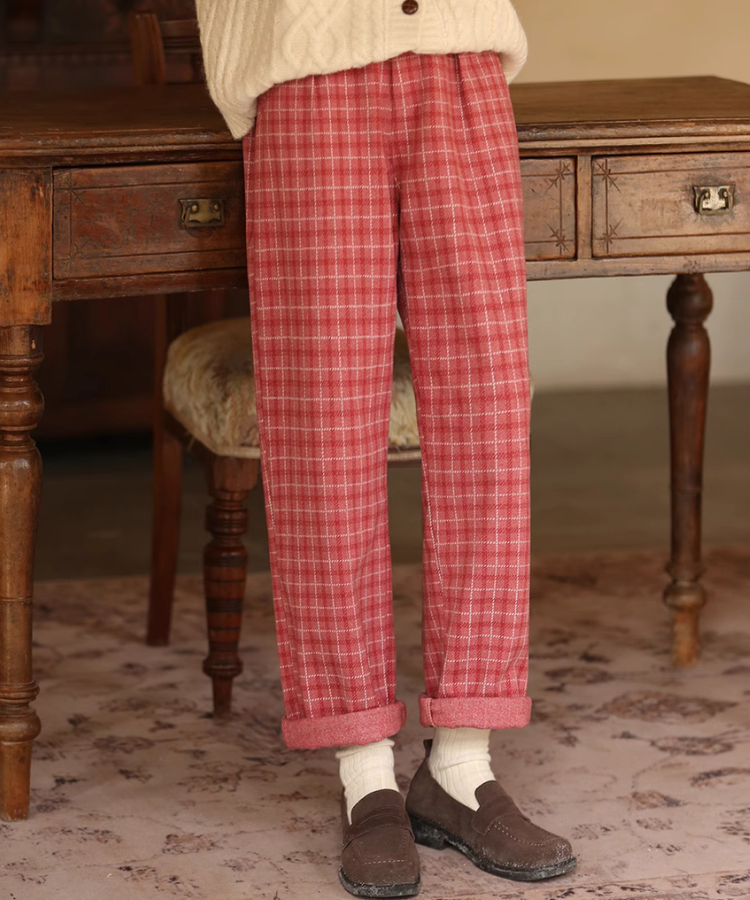 AD2004 archive ウール縮絨チェックワイドパンツ 赤 ピンク AD2004 archive ウール縮絨チェックワイドパンツ 赤 ピンク AD2004