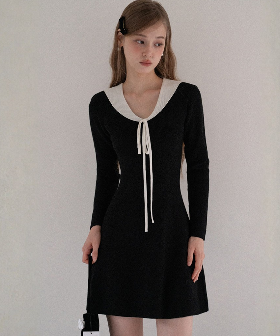 配色カラー風リボン付きミニワンピース