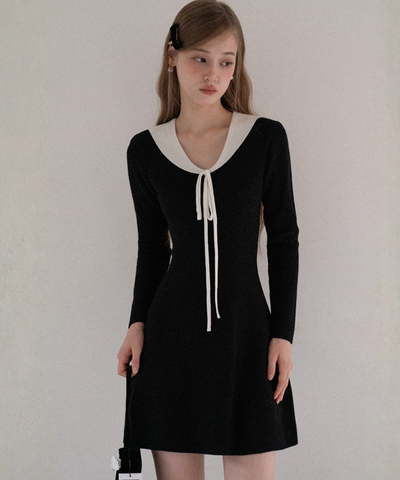 配色カラー風リボン付きミニワンピース