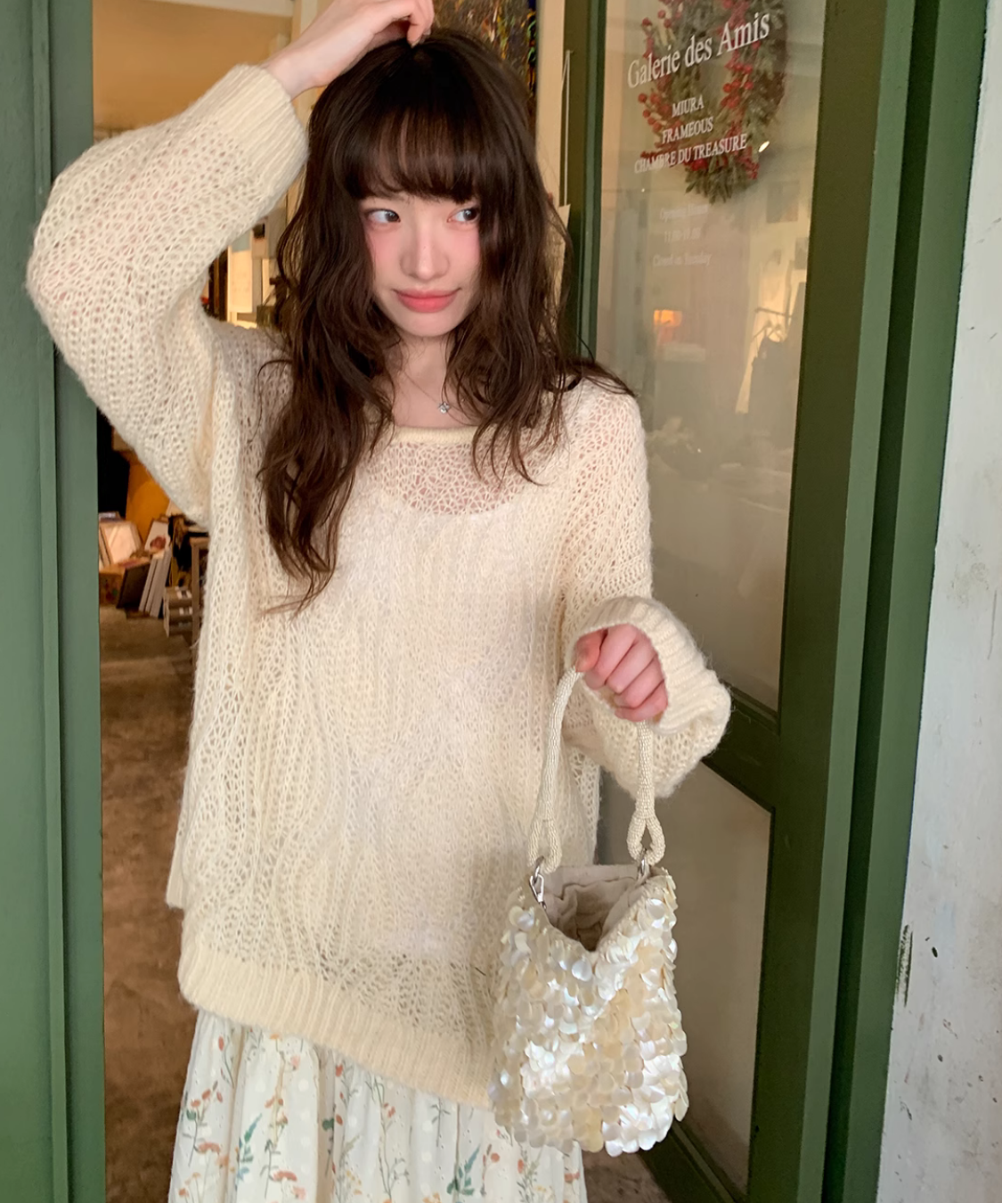 オーバーサイズツイストモヘアニットトップス