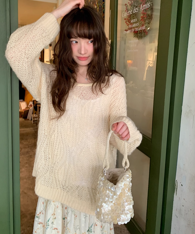オーバーサイズツイストモヘアニットトップス