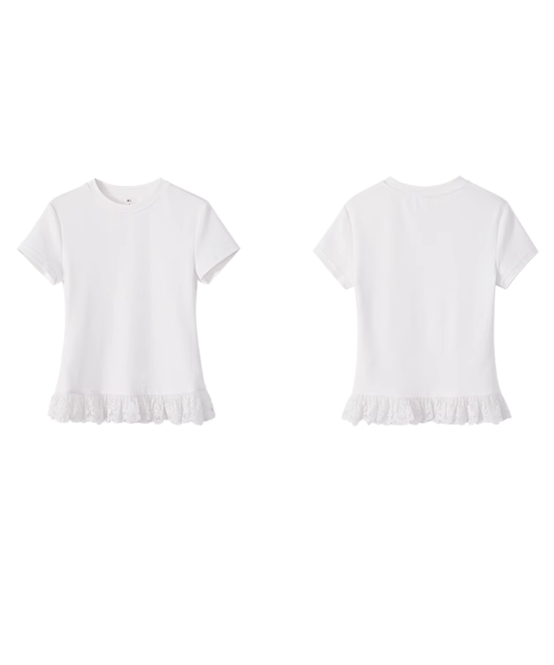 クルーネック裾フリルコットンTシャツ