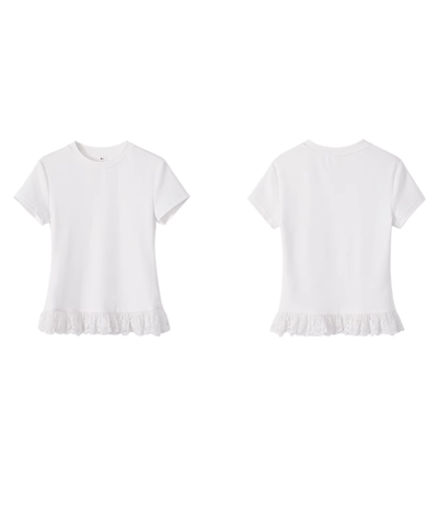 クルーネック裾フリルコットンTシャツ