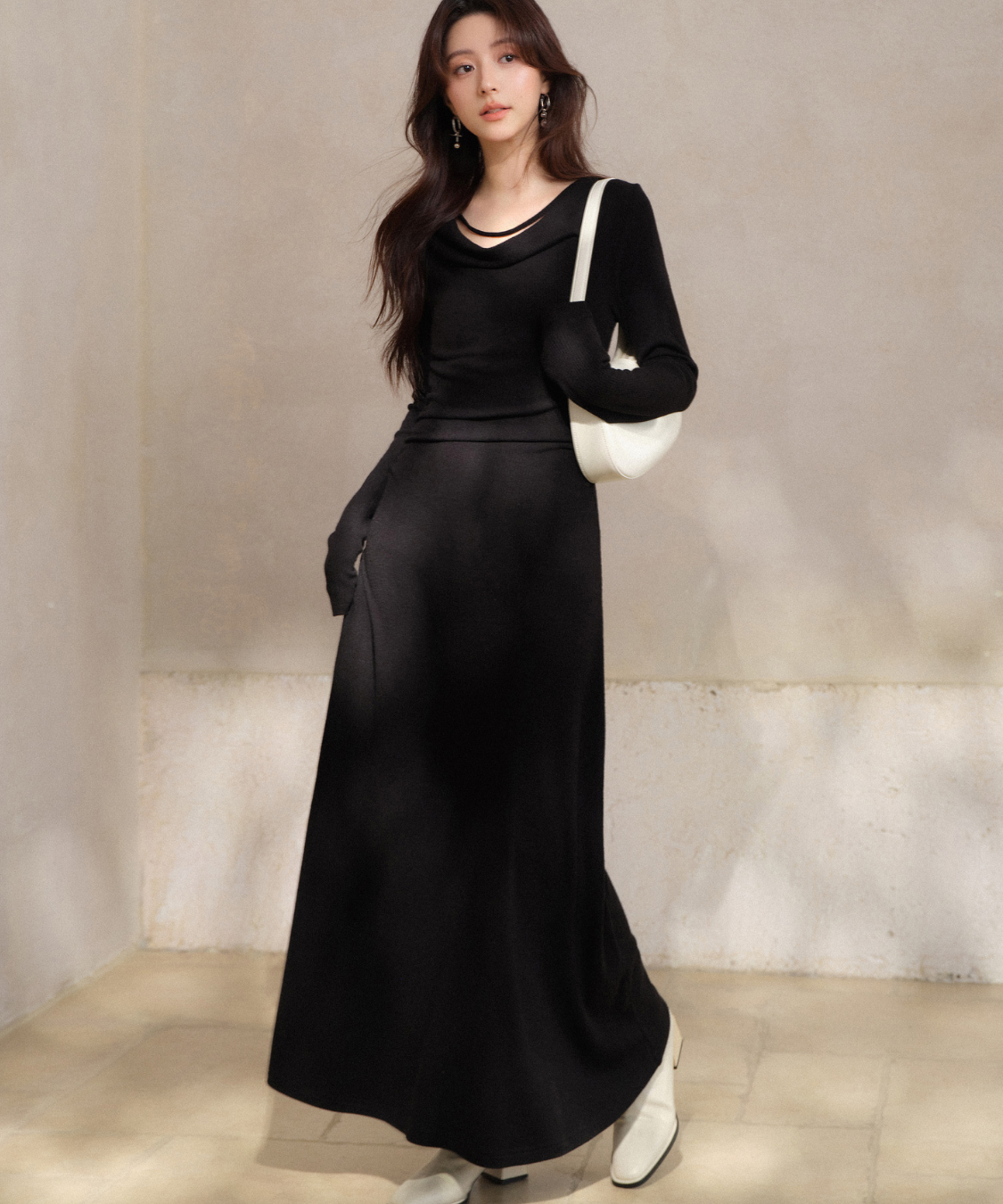 ドレープネックマキシワンピース