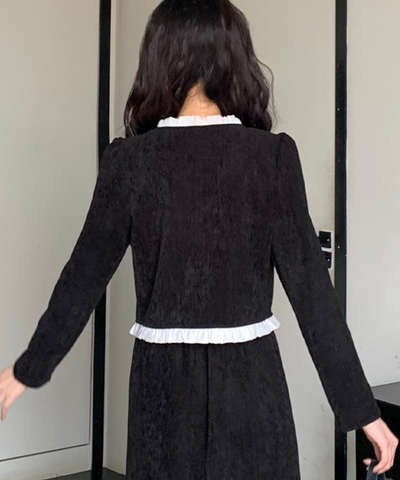 フリル襟コーデュロイジャケット＋ストレートスカート 2点セット