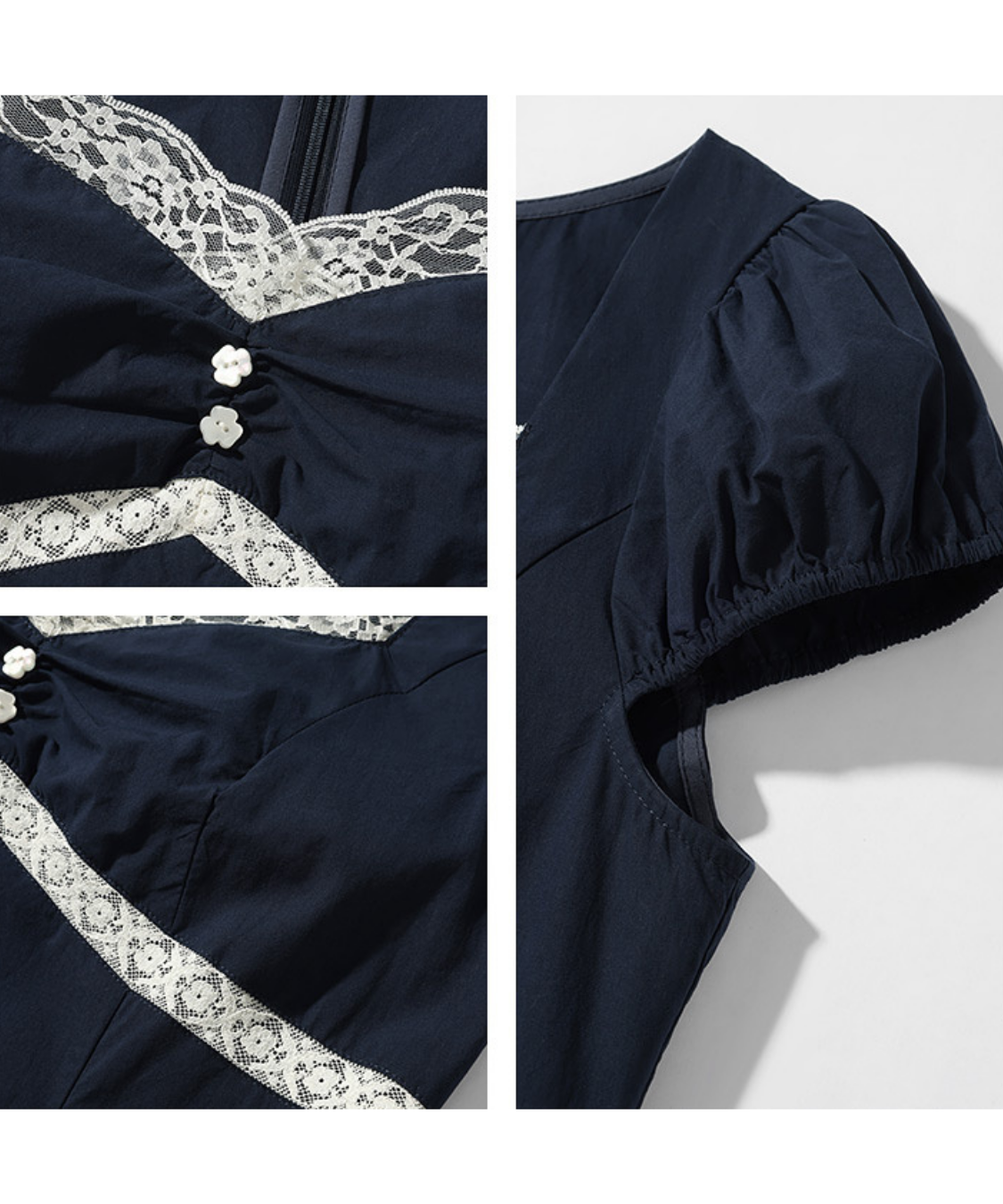 インナーレース風ハートネックフラワーボタンワンピース