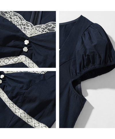 インナーレース風ハートネックフラワーボタンワンピース