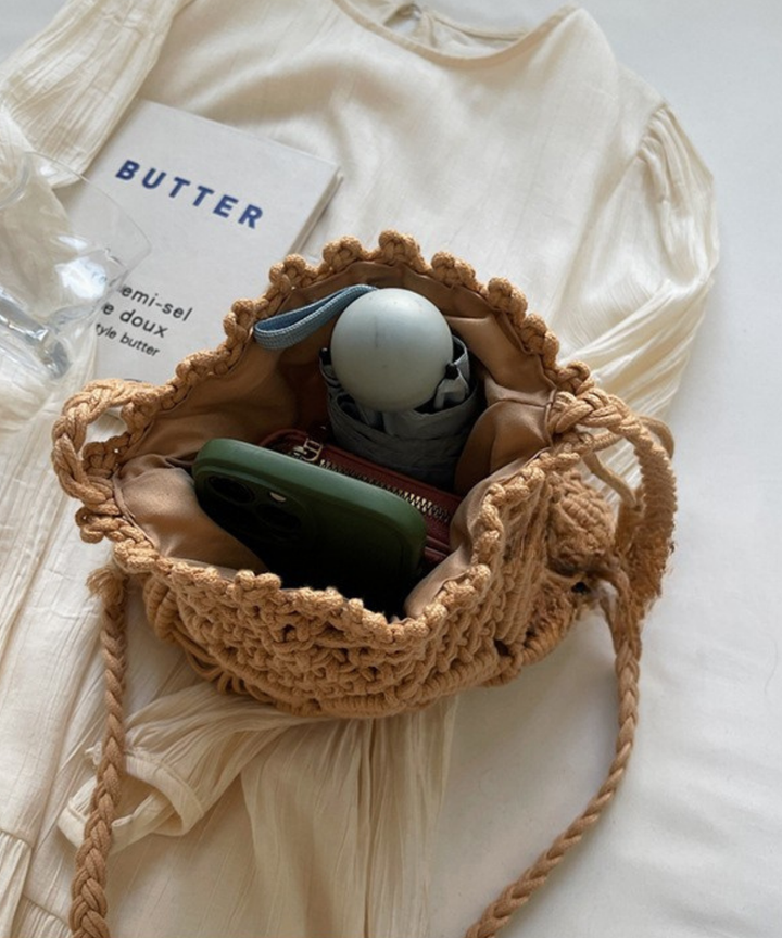 マクラメ編み巾着ショルダーバッグ – jemiremi（ジェミレミ）