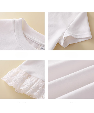 クルーネック裾フリルコットンTシャツ