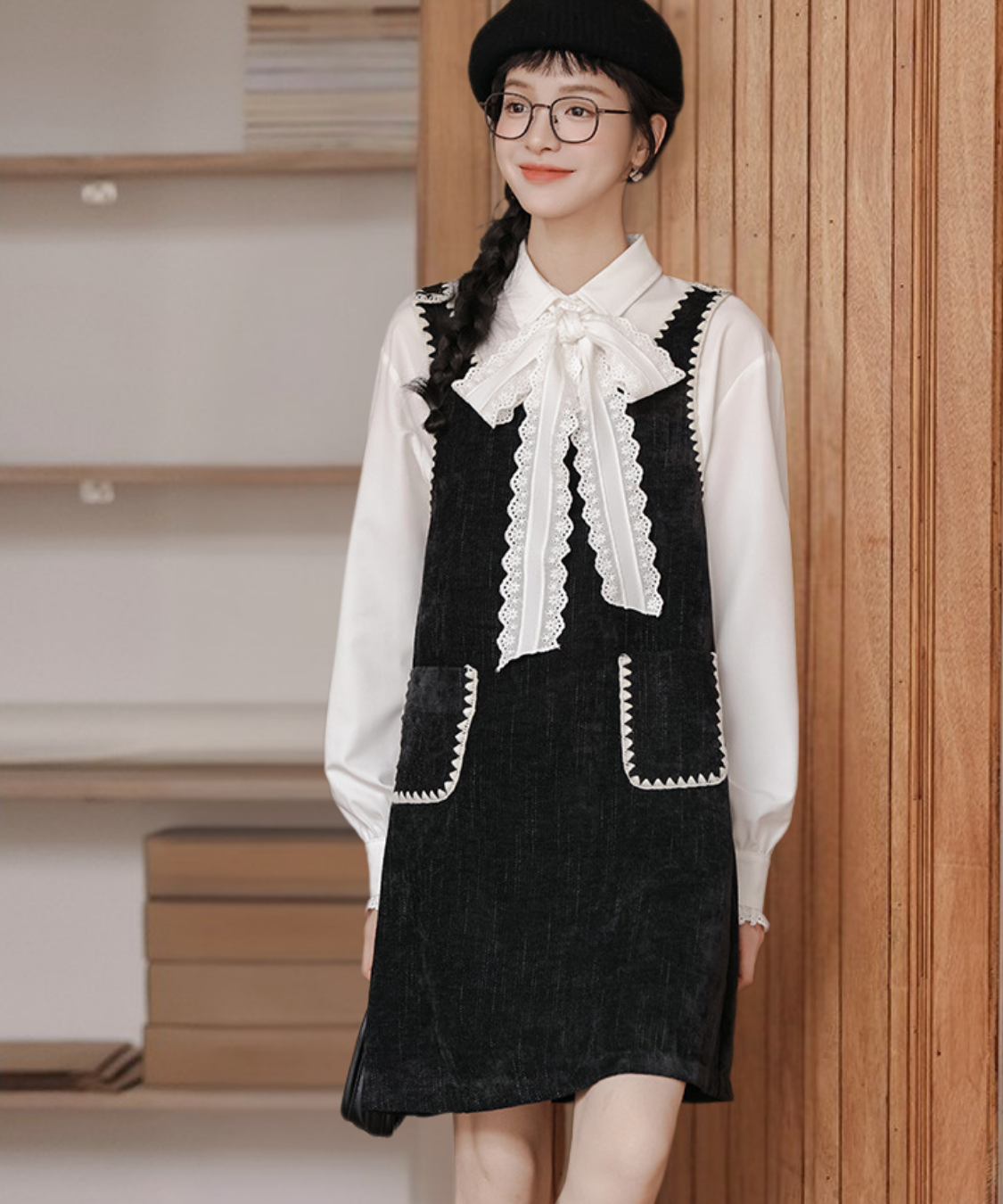 配色ステッチコーデュロイジャンパースカート